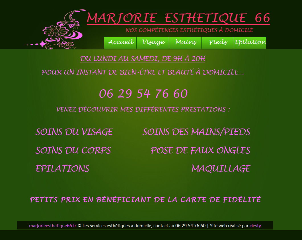 site vitrine esthéticienne à domicile