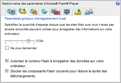 configuration de flash player en mode global